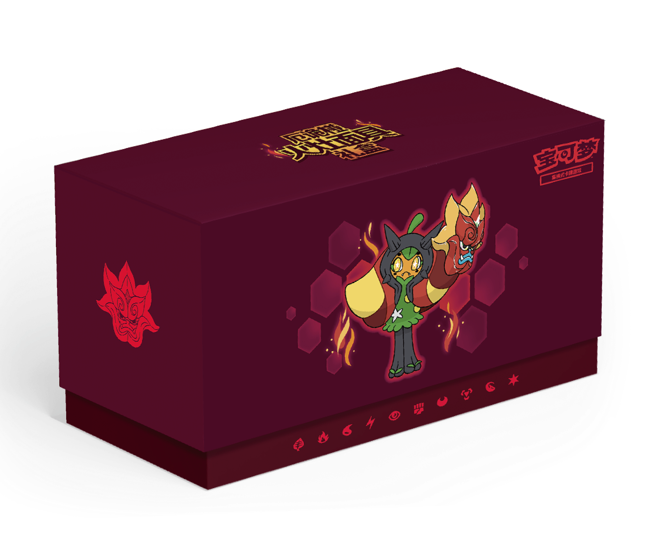 Ogerpon Hearthflame Mask themed gift box with dark crimson design featuring Fire-type Ogerpon artwork.