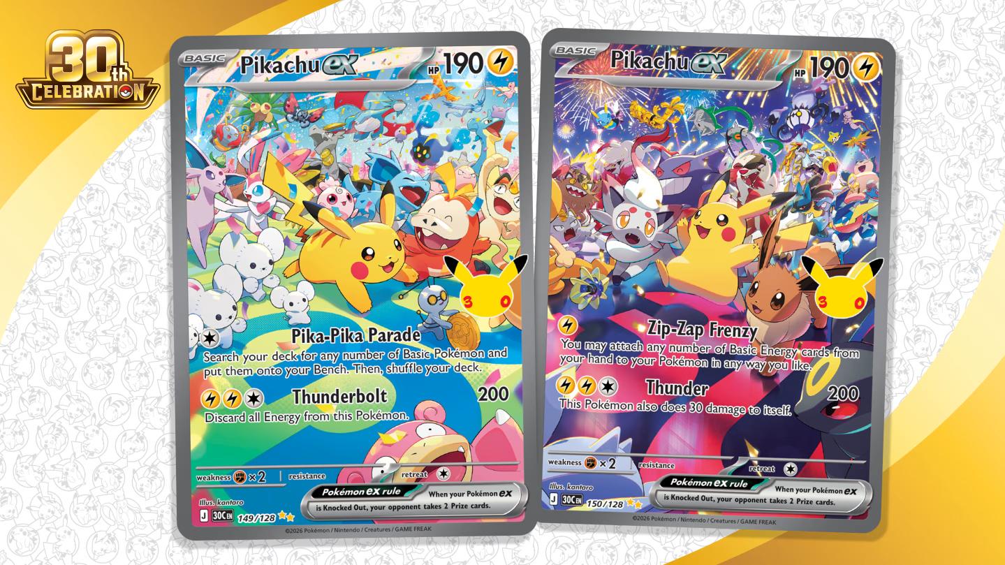 昼と夜のピカチュウexが「30th Celebration」に登場