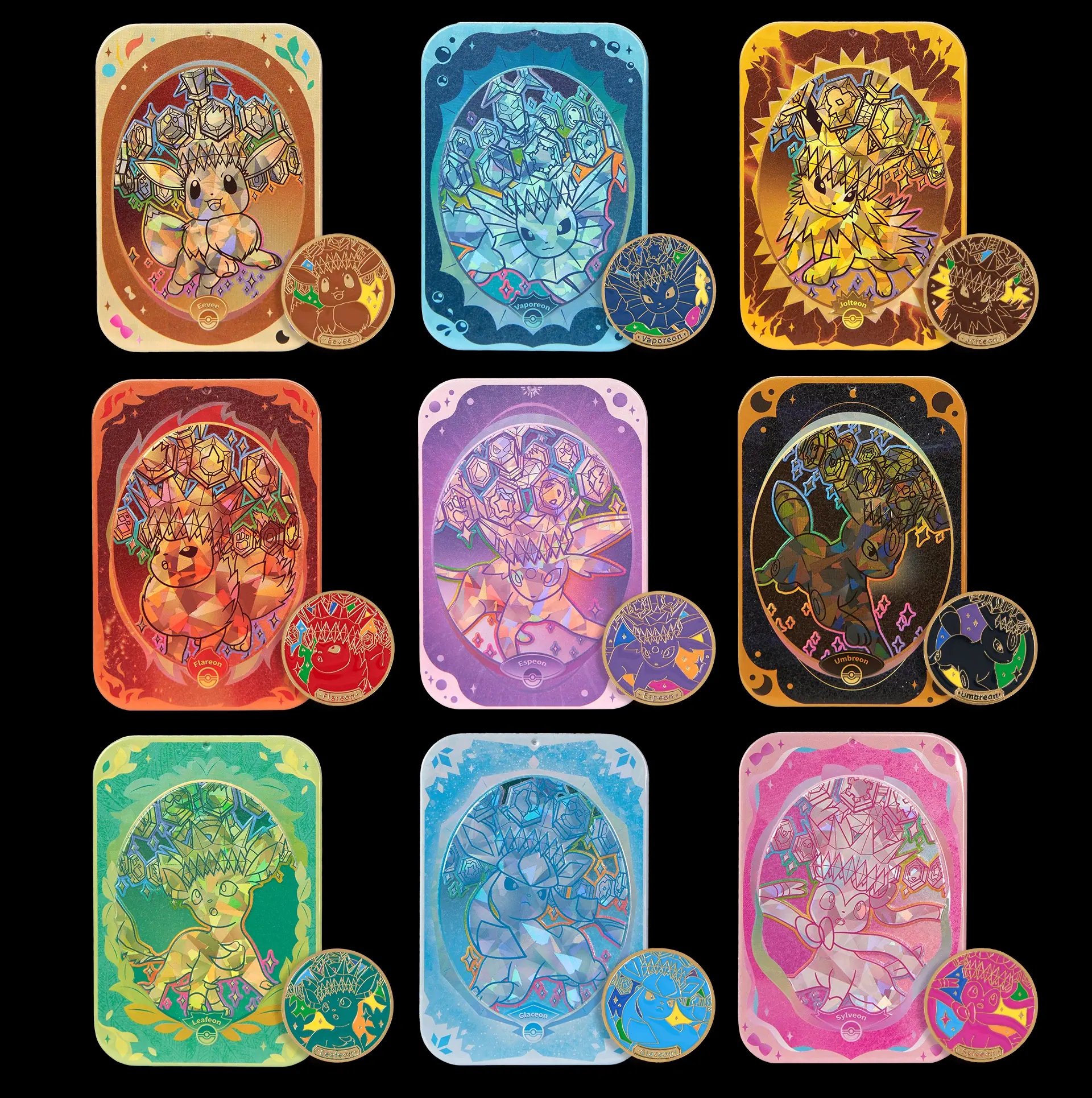 Holographic foil version of all nine Collection Gift Box variants representing the hidden and super-hidden tier finishes.